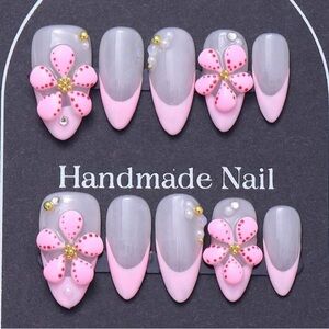 High quality reusable Pink and Gray Handmade Nail Set